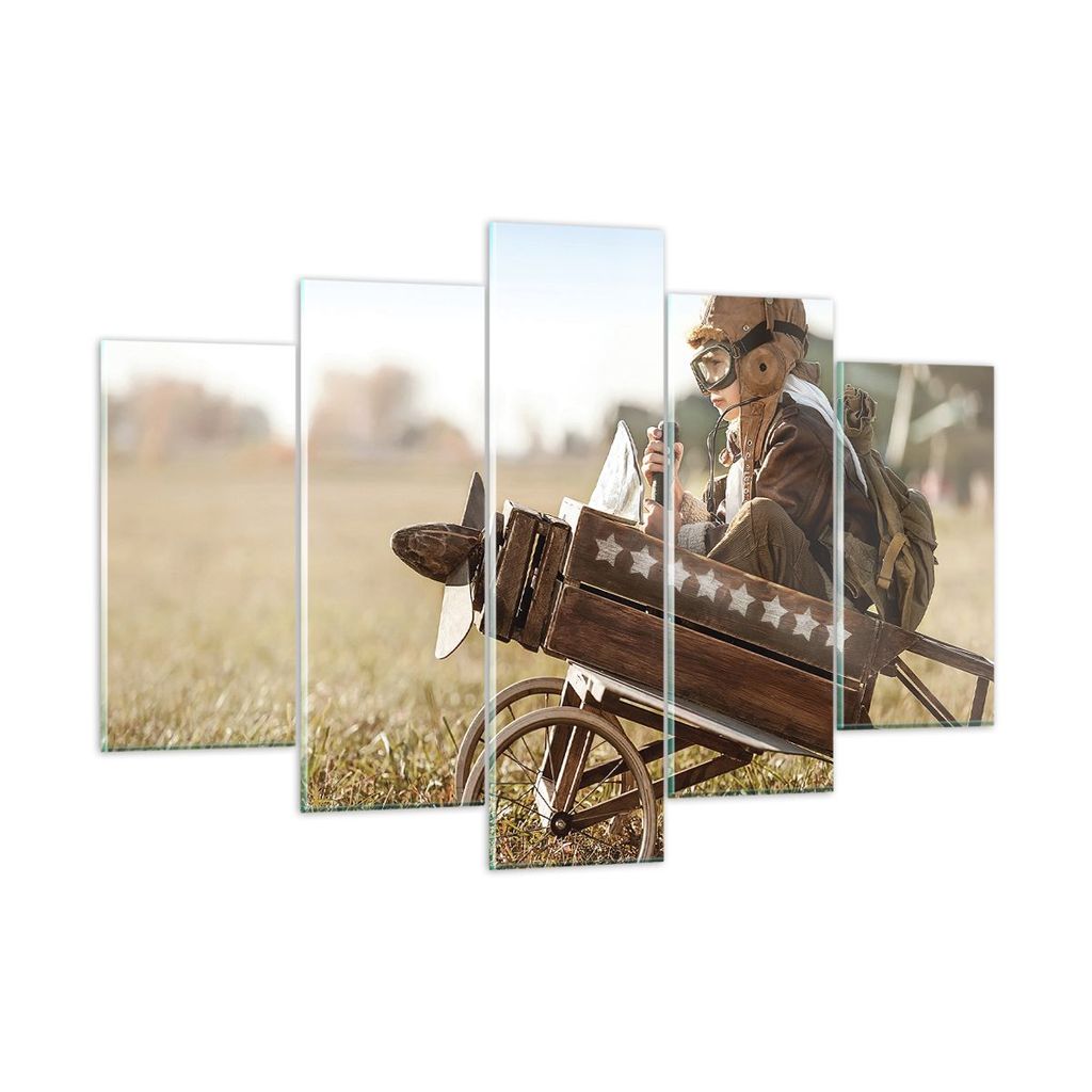 Bilder auf glas - 5 Teile - Kindheit Flugzeug Spielzeug - 150x100cm - Glasbilder - Wandbilder - Bilder - Wanddekoration aus Glas - Glas Bilder - Wa...