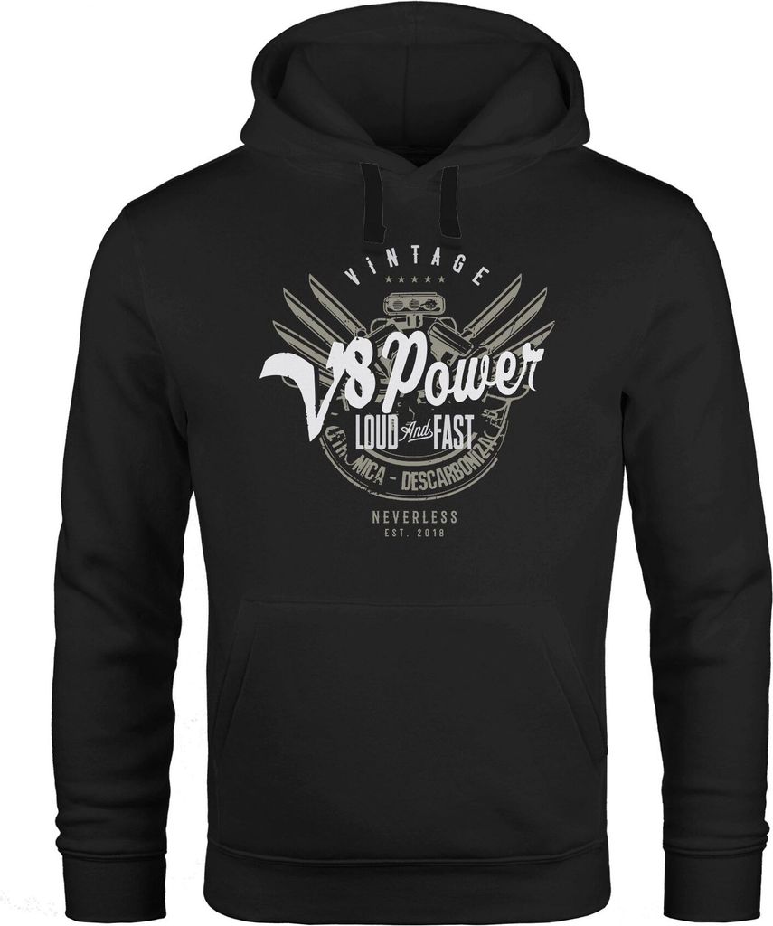 Hoodie Herren V8 Power Motor Block Tuning Kapuzen-Pullover Männer Neverless schwarz 4XL