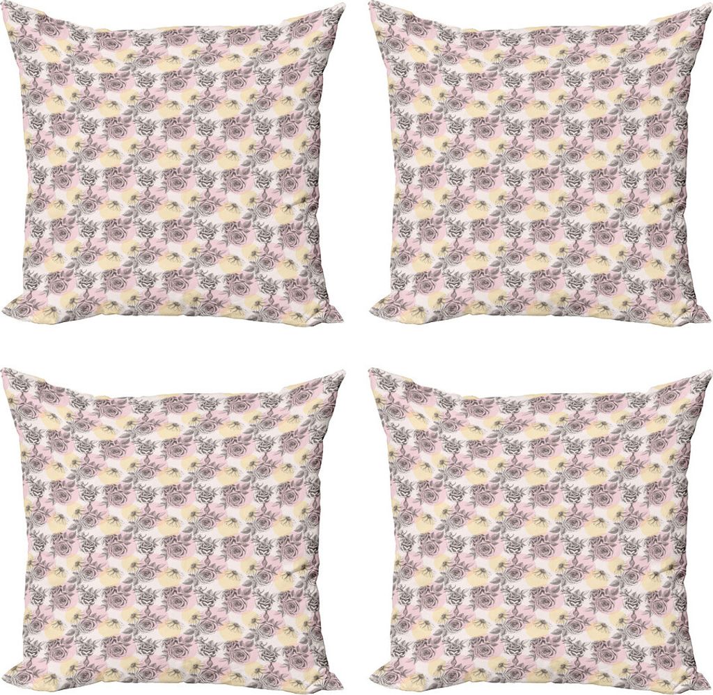 ABAKUHAUS Vintage Rose Kissenbezug Set (4 Stück), Pastel Circles Blumen, Moderner Doppelseitiger Digitaldruck, 40 cm x 40 cm, Champagne Rose