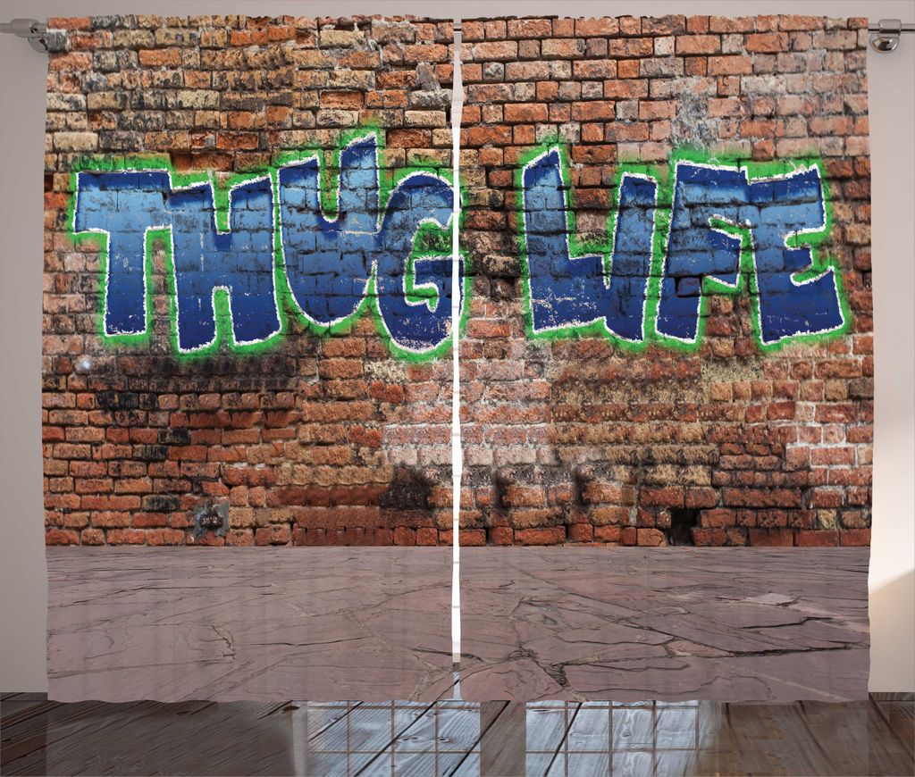 ABAKUHAUS Gangster Leben Rustikaler Vorhang, Graffiti Quote Ziegelmauer, Wohnzimmer Universalband Gardinen mit Schlaufen und Haken, 280 x 225 cm, M...