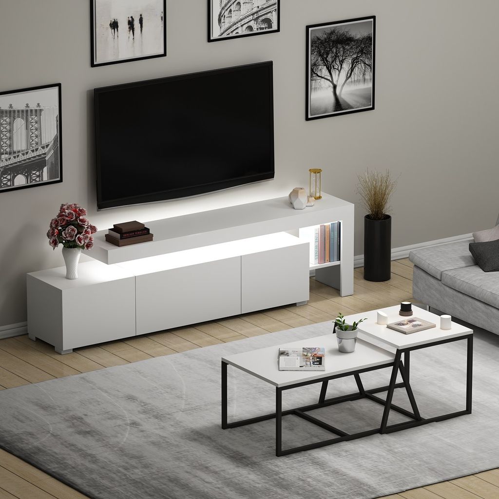Skye Decor, Beliz - White, Wohnzimmermöbel-Set, Weiß, 100 % MELAMINBESCHICHTETE SPANPLATTEN, 192 x 37 x 53 cm