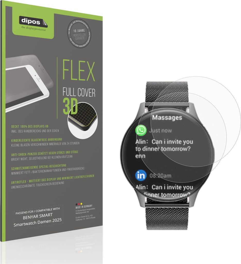 2x Full Cover Schutzfolie matt für BENYAR SMART Smartwatch Damen 2025 Panzerfolie Anti-Shock