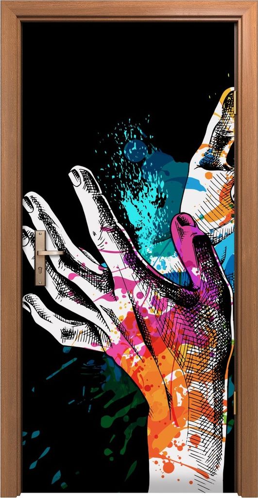 Türposter 90x200 cm Türaufkleber Türtapete Türfolie Klebefolie Farbfestival Poster mit Händen