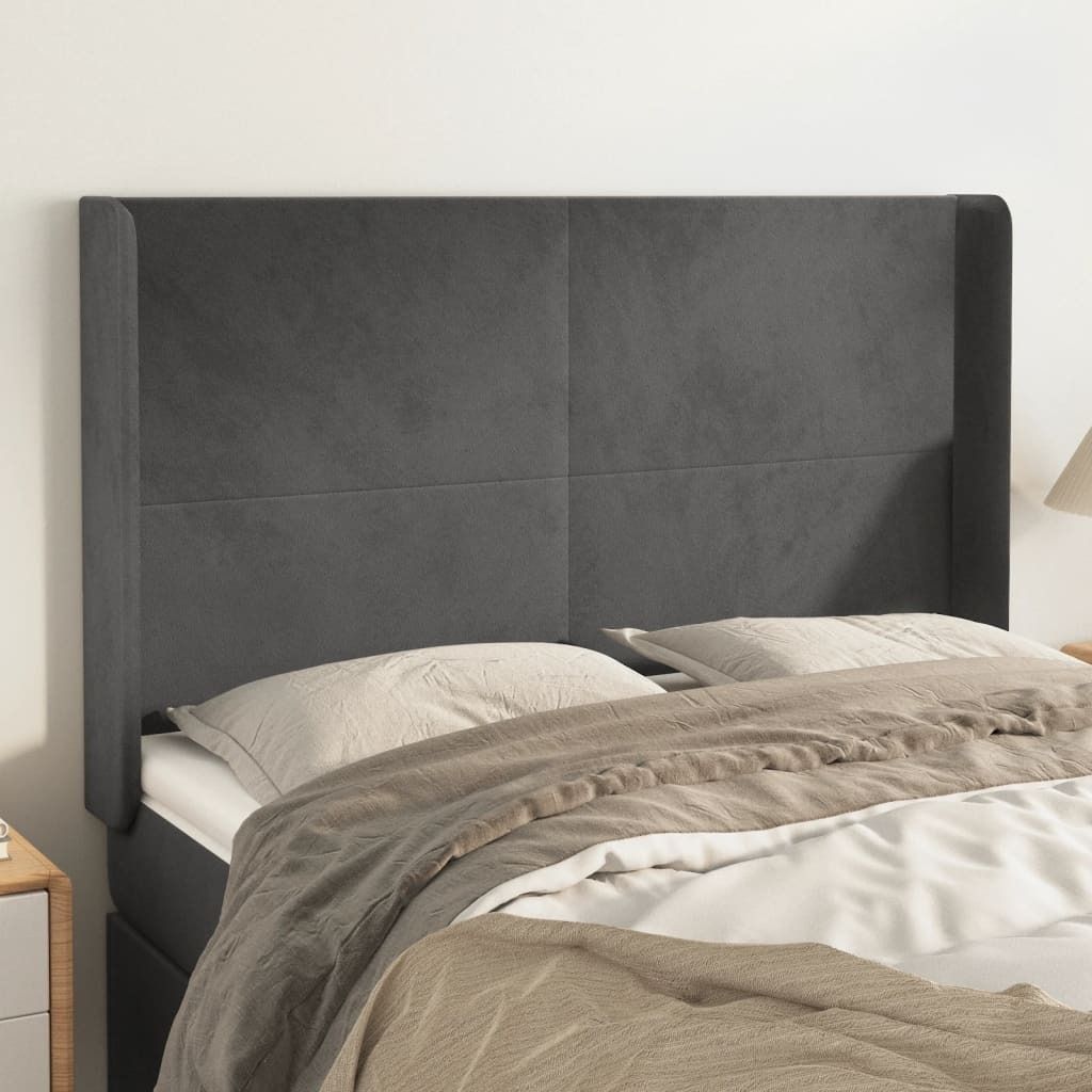 The Living Store Kopfteil mit Ohren Dunkelgrau 147x16x118/128 cm Samt
