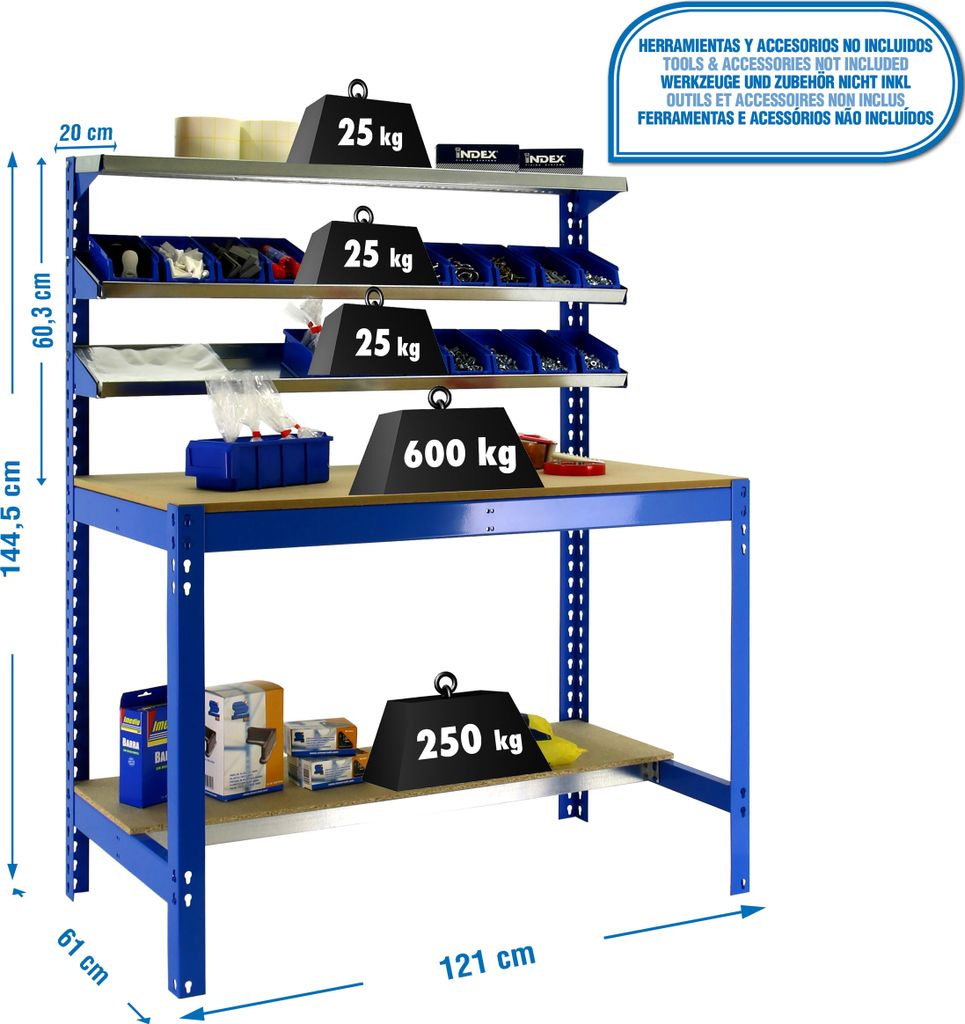 Simonrack Werkbank SIMONWORK BT1 1200 blau 121,0 x 61,0 x 144,5 cm
