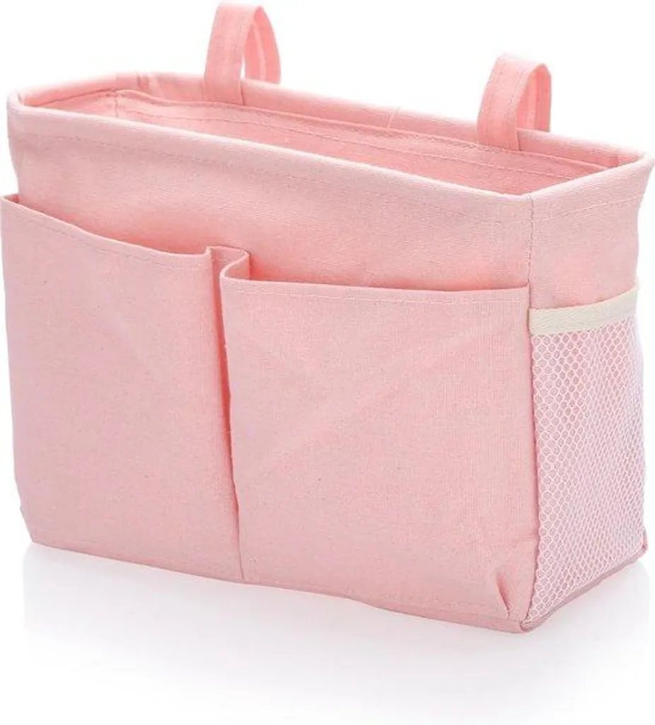 Poche de lit pour télécommande et téléphone : organiseur rose 5 poches