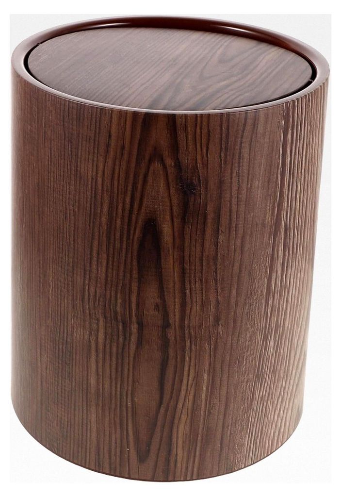 Großer Retro Mülleimer mit Schwingdeckel in Holzmaserung aus Kunststoff für Küche, Büro und Bad