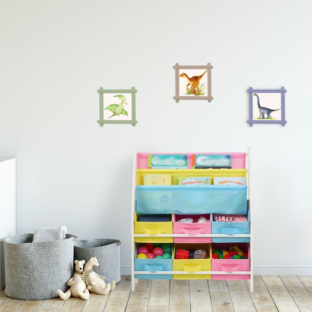 Kinderbücherregal mit 6 Stoffaufbewahrungsboxen