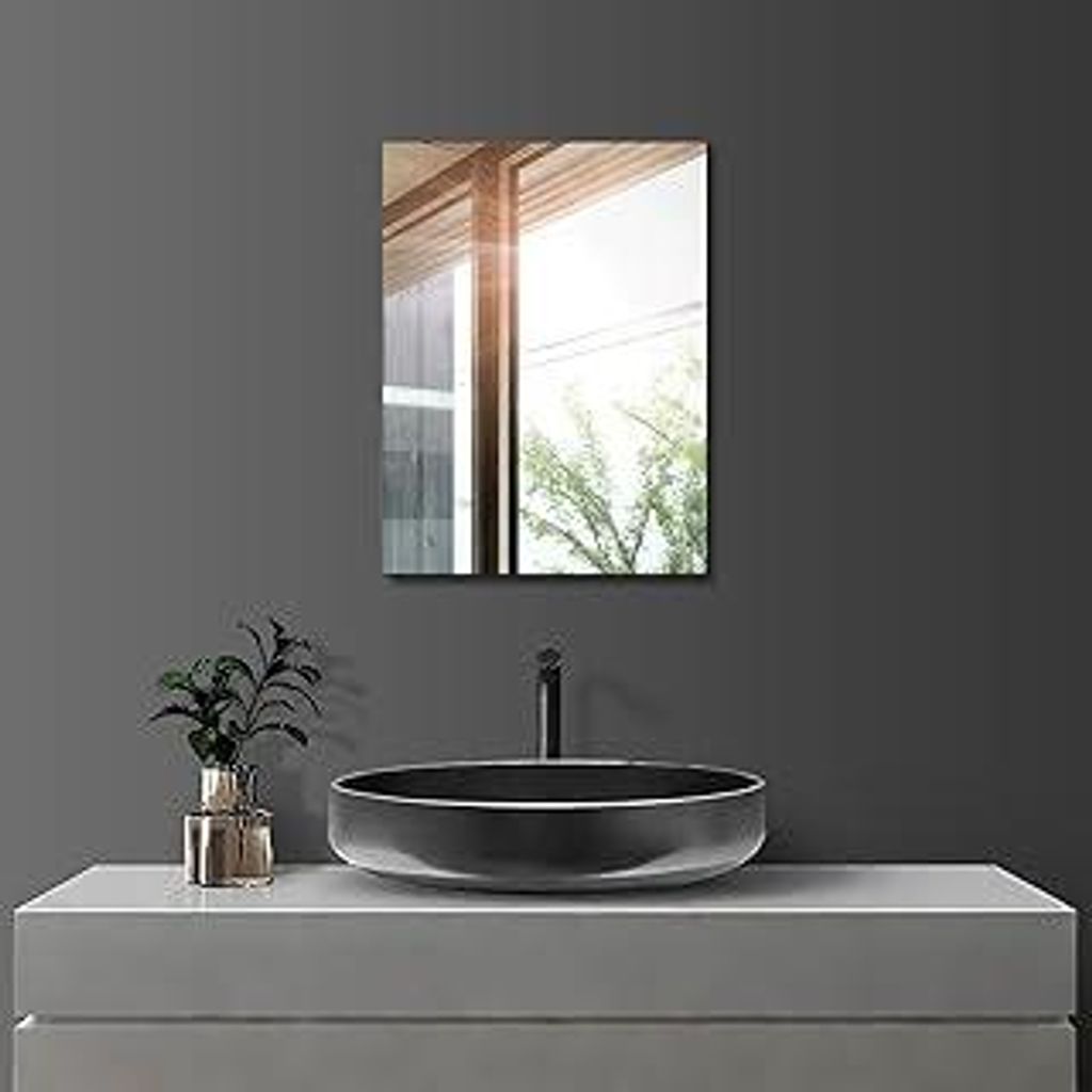 Sqinor Wandspiegel Selbstklebend 30x40cm HD Glas Rahmenlos Badspiegel, Modern Klein Rechteckig Badezimmerspiegel ohne Bohren, Bathroom Mirror Deko ...