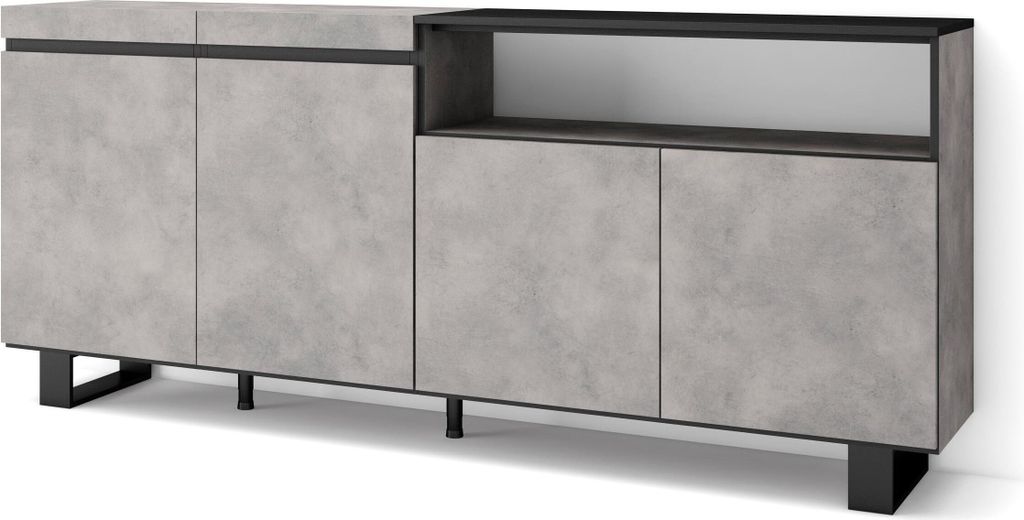 Sideboard, Highboard, 200x87x35cm, 4 Türen, Industriedesign, Zementgrau