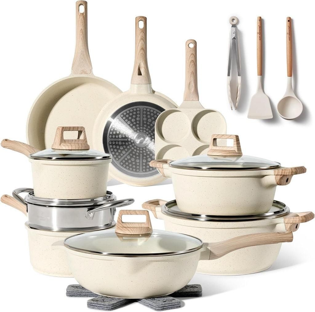 21-teiliges Granit-Antihaft-Kochgeschirrset, Beige Produktbild 