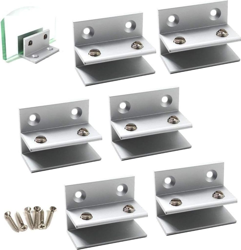 F-förmige Glaszange Aluminium Glasstützhalterung geeignet für 5-10mm Glasdicke mit Schrauben (Packung mit 6)