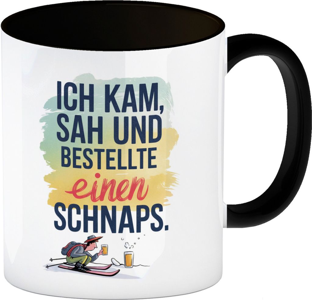 Ich kam, sah, bestellte Schnaps Kaffeebecher in schwarz