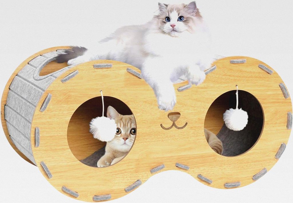 Katzenbett, Holz stabilen Katzenlöcher aus hochwertigen Decken, Katzenhaus Innenraum 2 Etagen Katzenbett, Katzenlöcher Schlafen, Spielen und Vers...
