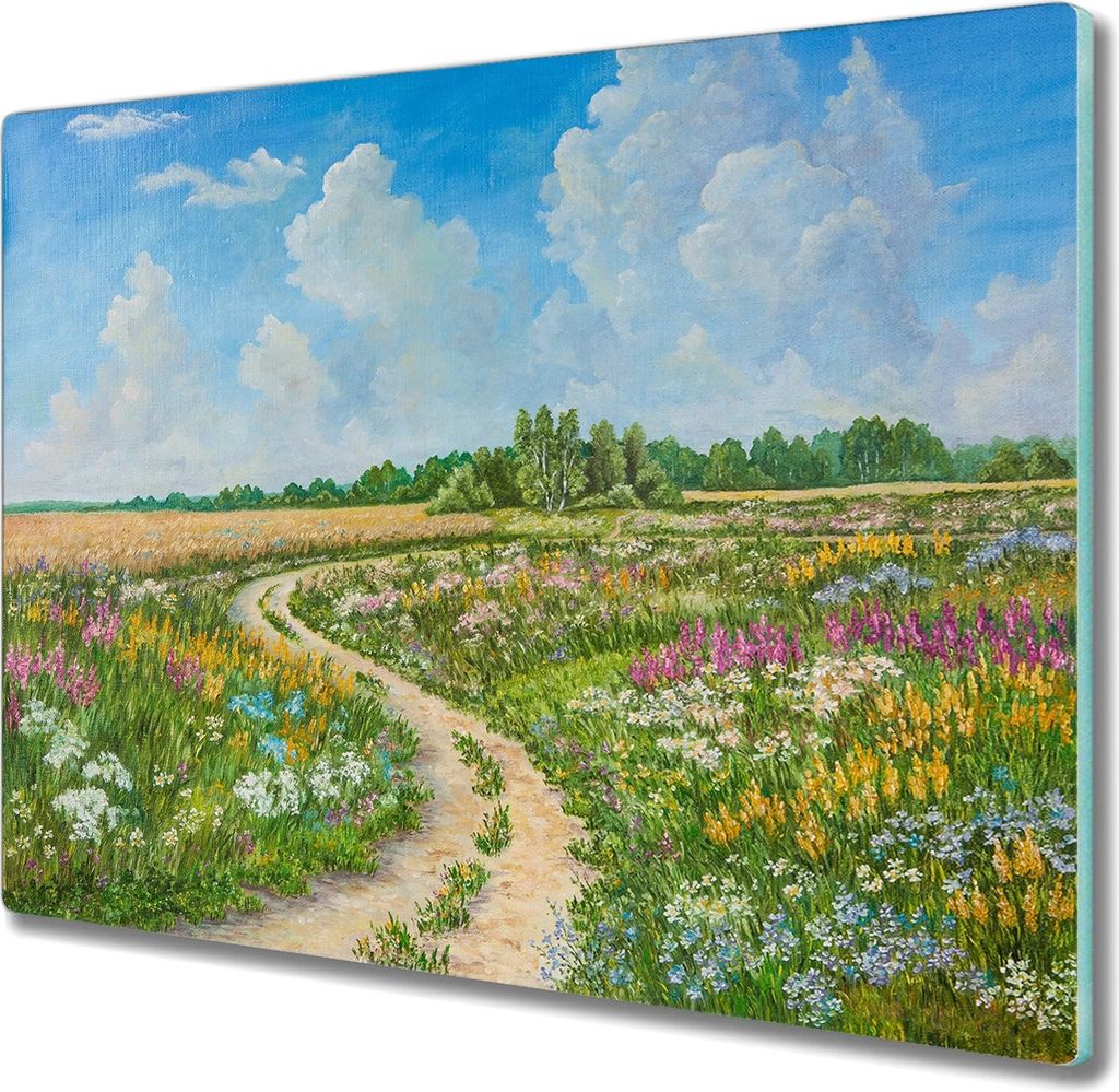 Coloray Herdabdeckplatte 60x52 cm Schneidebrett Kochplattenabdeckung Küchenbrett Hackbrett - Baum Blumen Himmel
