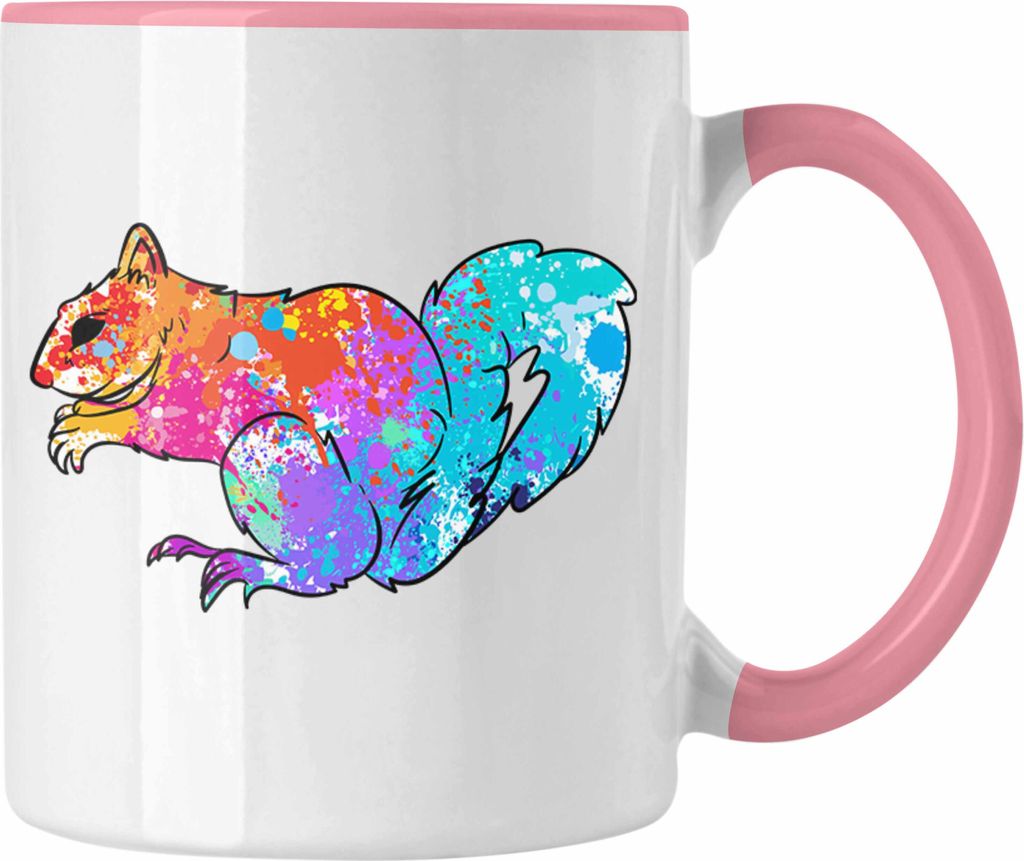 Trendation - Bunte Eichhörnchen Tasse Geschenk für Natur- und Tierliebhaber (Rosa)