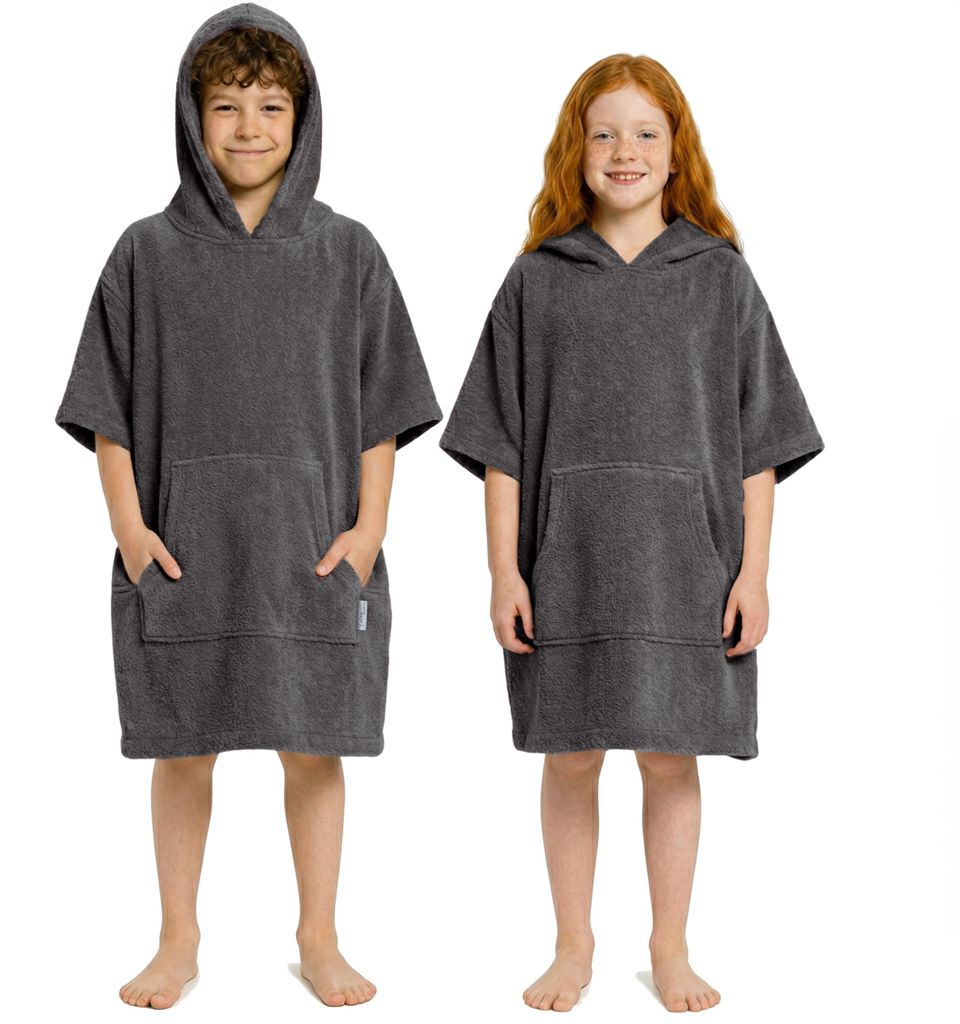 CalmyBEACH Frottee Badeponcho Kinder Bademantel - Anthrazit Produktbild 