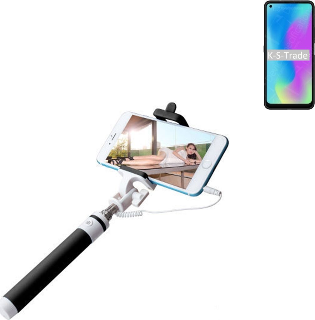 K-S-Trade Selfie Stick kompatibel mit HiSense E50 Selfiestick kabelgebunden Monopod mit Kabel Stab Stange Selfportrait Handheldstick schwarz 1x