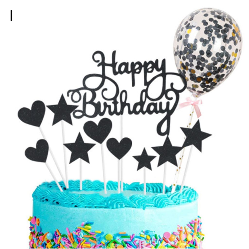 1 Set Cake Card Leichtes Glitzerpapier Pentagram Geburtstag Topper Ballon Set für Kid-I