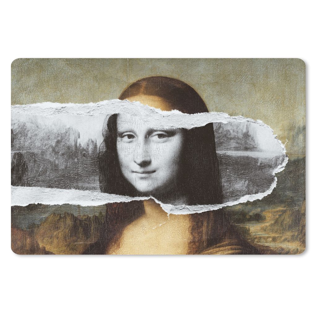 MuchoWow Schreibtischunterlage Mona Lisa - Schwarz und weiß - Da Vinci 60x40 cm - XXL Mauspad - Großes Mauspad