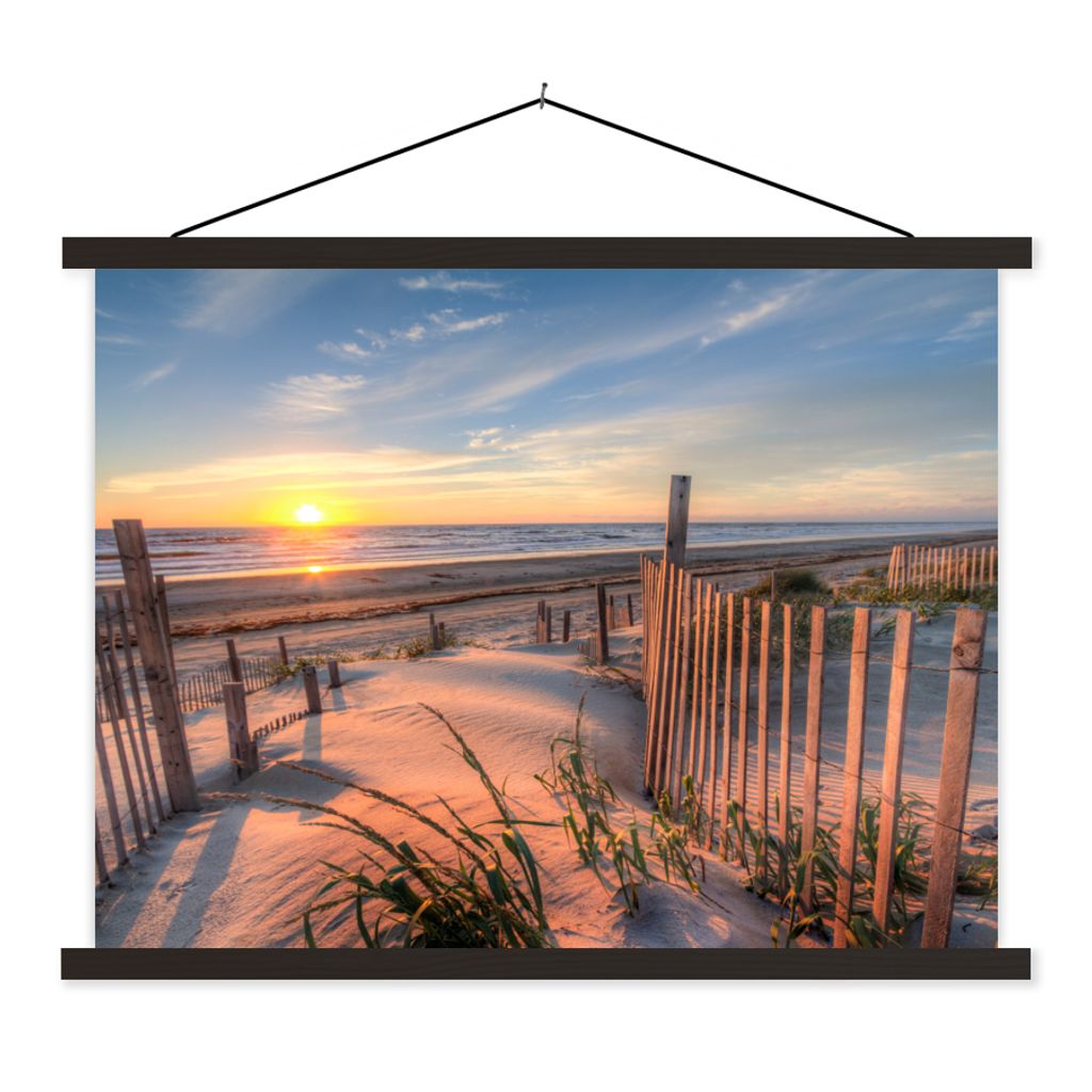 MuchoWow Textilposter Strand - Meer - Düne - Sonnenuntergang - Landschaft 60x45 cm mit schwarzem Rahmen - Poster Schlafzimmer