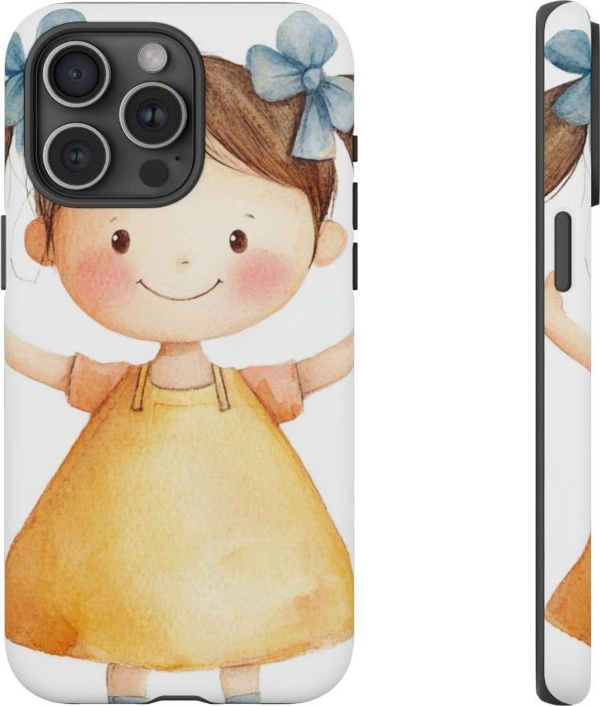 Fröhliches Mädchen mit blauen Schleifen – Handyhülle Kompatibel mit iPhone 15 Pro Max