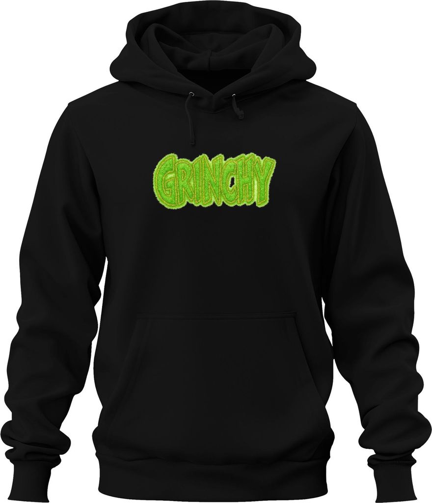GRINCHY Weihnachten grün flauschige Optik Grinch Weihnachtsgeschenk Uni Hoodie Kapuzenpullover, Schwarz, XL