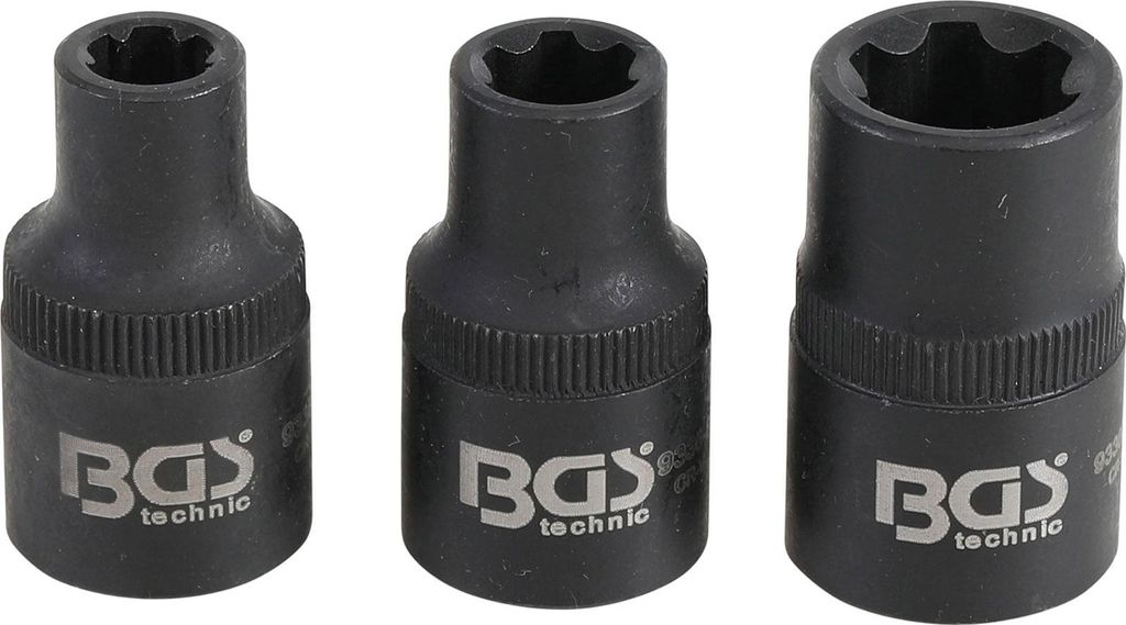BGS technic 9336 12,5 mm (1/2 Zoll) 3-teilig - Kraft-Steckschlüssel-Einsatz Keil-Profil - grau/schwarz
