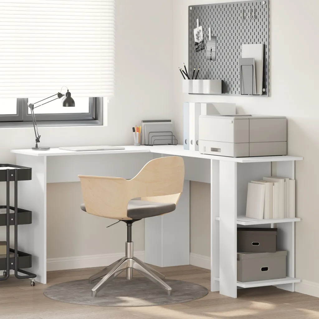 Bureau d'angle ergonomique blanc pour organiser votre espace de travail