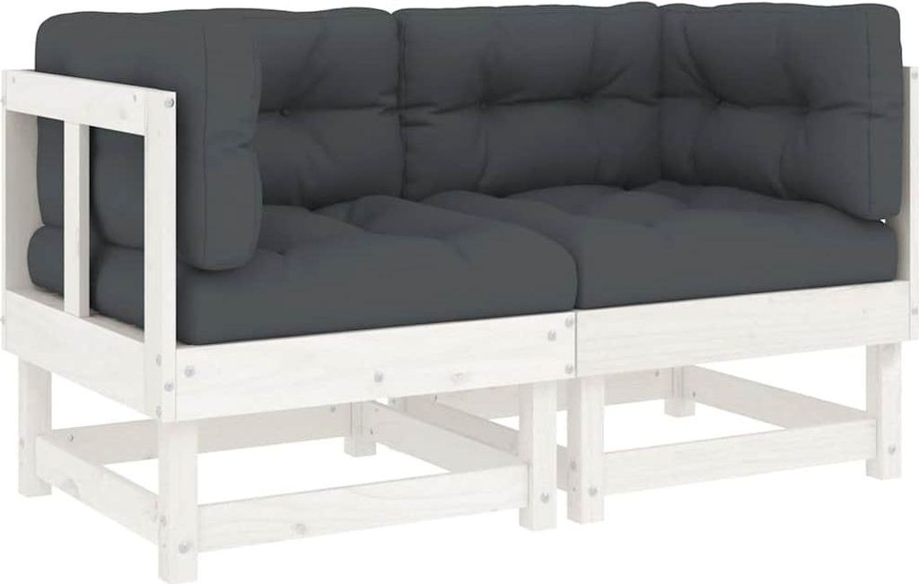 vidaXL Ecksofas mit Kissen 2 Stk. Weiß Massivholz Kiefer