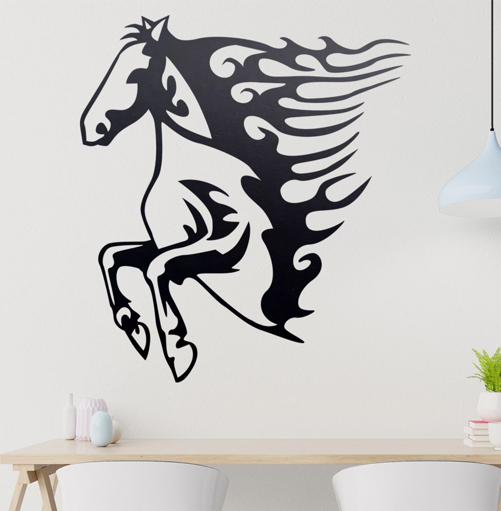 Flammen Pferd Wandtattoo in 6 Größen - Wandaufkleber Wall Sticker - Dekoration, Küche, Wohnzimmer, Schlafzimmer, Badezimmer