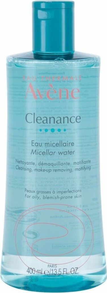 A bottle of Avène Cleanance Micellar Water against a white background.