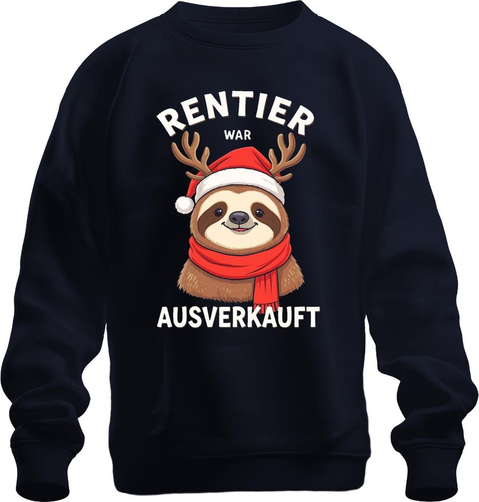 Rentier war t Faultier mit Geweih Weihnachtshut Uni Sweatshirt Pullover, Navy, 3XL
