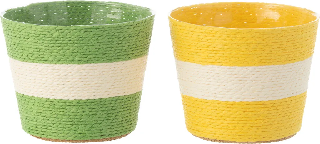 Cache-pot tressé en papier et PET jaune et vert pour décoration d'intérieur