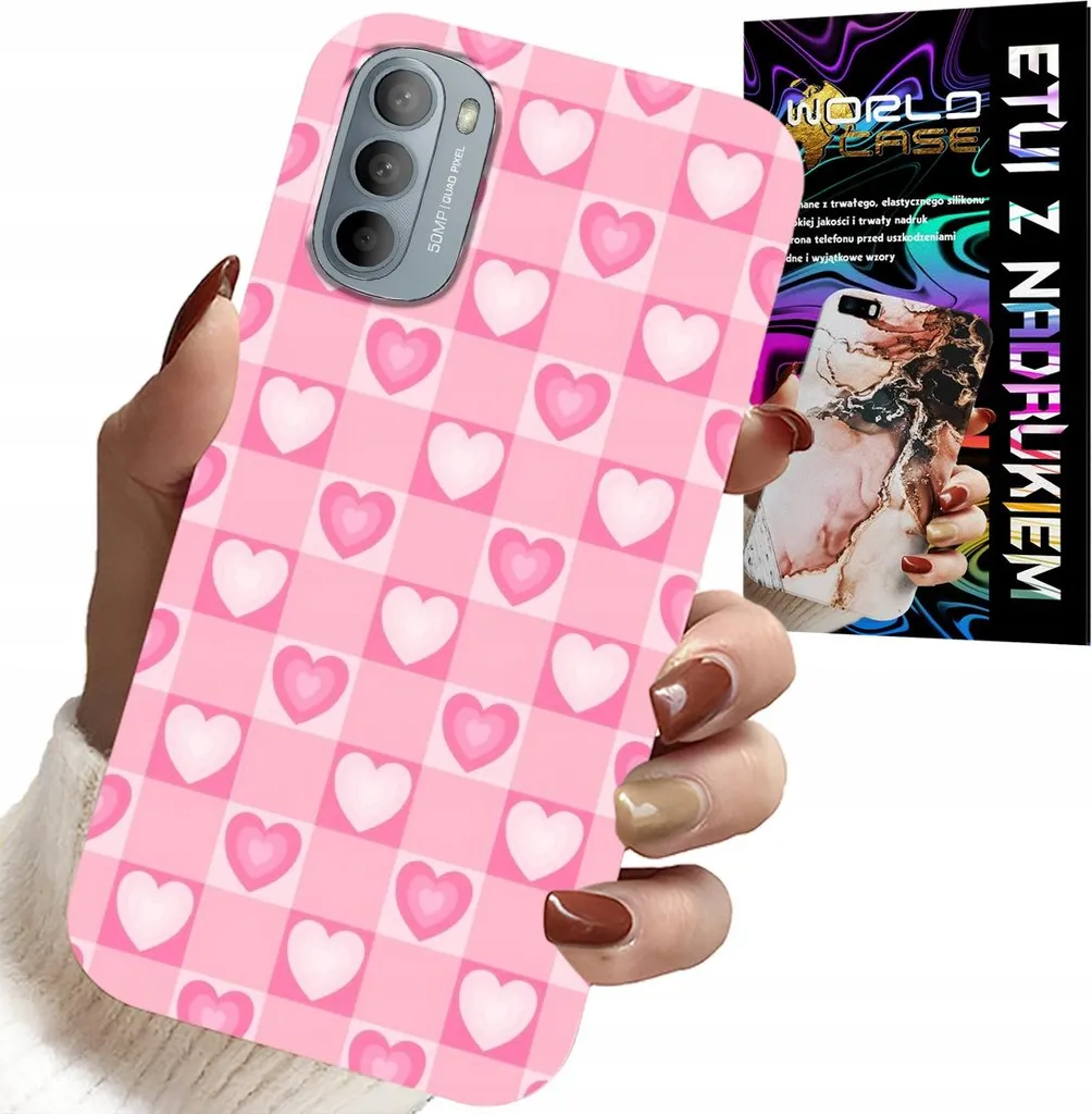 Set Case Motorola Moto G52 / G82 Griglia Cuori Rosa e Vetro Protettivo