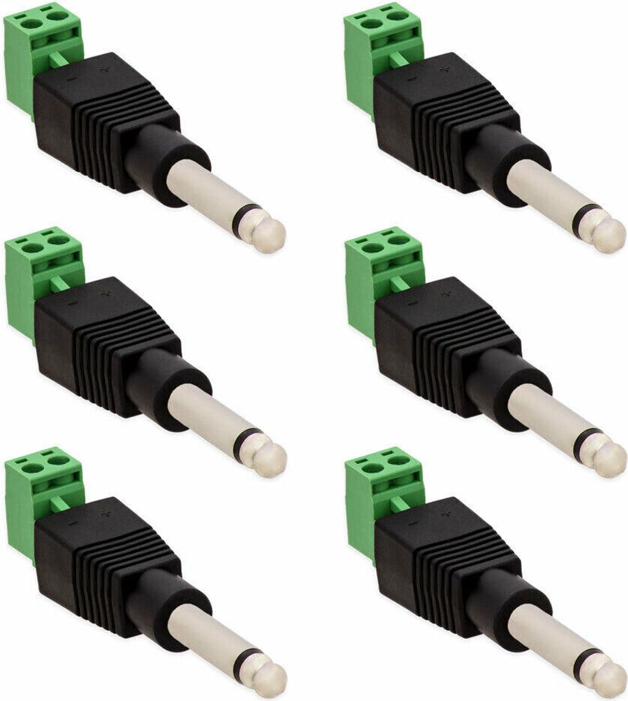 6x Klinkenstecker 6,35mm Adapter > Terminalblock 2 Pin Schraub Klemme 2-Teilig Mono
