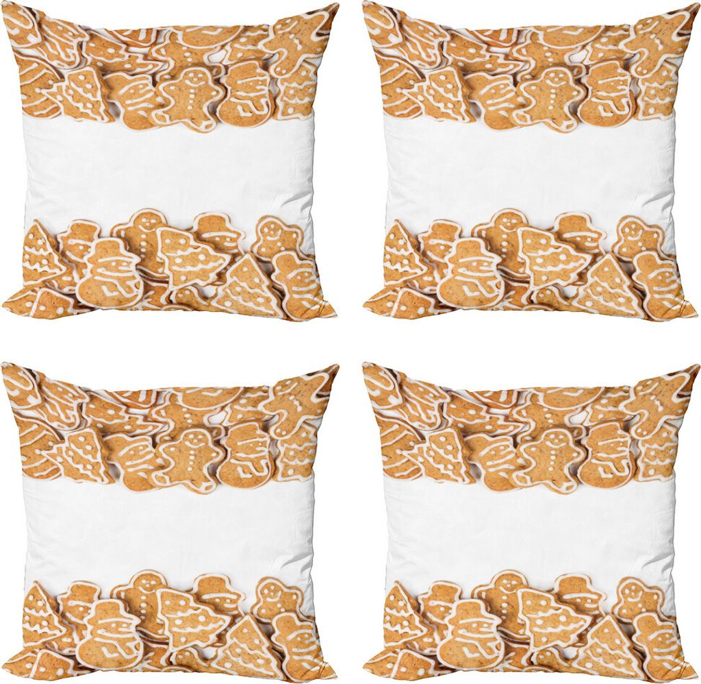 ABAKUHAUS Plätzchen Kissenbezug Set (4 Stück), Verschiedene Schnitte mit Vereisung, Moderner Doppelseitiger Digitaldruck, 45 cm x 45 cm, Sand, Br...
