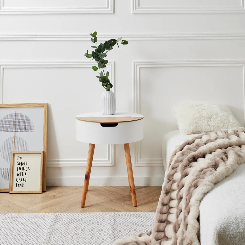 Table Coffre Blanc en Bois Massif Style Scandinave avec Rangement Intégré