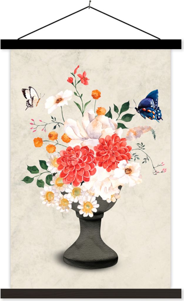 MuchoWow Textilposter Stillleben - Aquarelle 60x90 cm mit schwarzem Rahmen - Poster Wohnzimmer