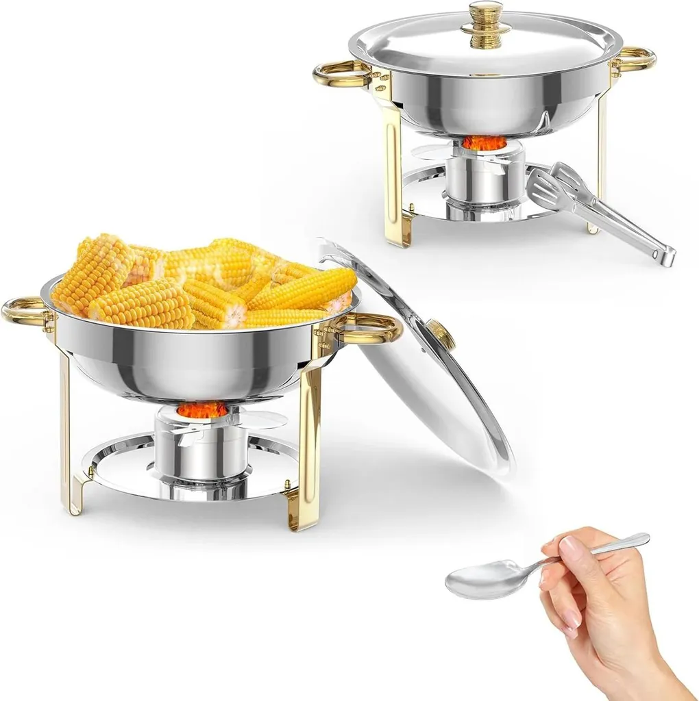 Set 2 Chafing Dish Buffet Rotondi 5L Nero Acciaio Inox Professionale