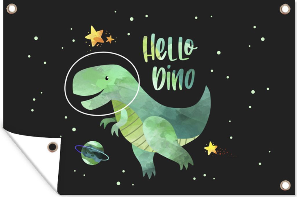 MuchoWow 90x60 cm Outdoor-Poster Gartendeko Sichtschutz Garten Poster für den Garten Zitate - 'Hallo Dino' - Sprichwörter - Jungen - Kinder - ...
