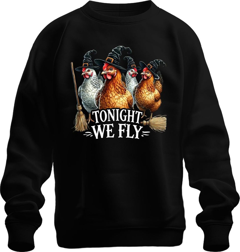Tonight We Fly Hexenhühner Halloween Hexenhut Besen Spaß lustig Uni Sweatshirt Pullover, Schwarz, 3XL