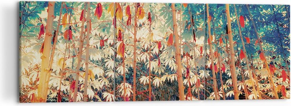 Bild auf Leinwand - Leinwandbild - 3 Teile - Pflanzen tropisch orange - 120x40cm - Wand Bild - Wanddeko - Wandbilder - Leinwanddruck - Bilder - Wan...