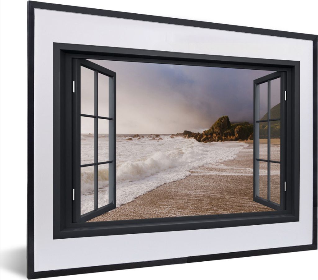 MuchoWow MuchoWow Gerahmtes Poster Aussicht - Meer - Strand 40x30 cm - Poster mit zchwarzem Bilderrahmen - Bilderrahmen - Poster im Rahmen