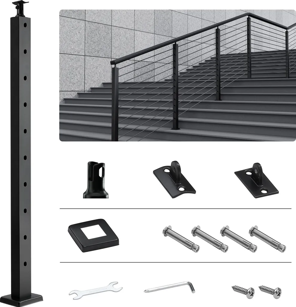 Poteau de Garde-corps Anti-corrosion Noir - Installation Facile 30° Inox