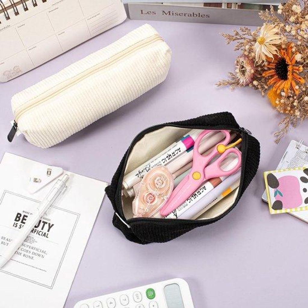 Corduroy Etui für Schüler, Schülermappe, Schreibtuchhalter, Tuch, schwarz