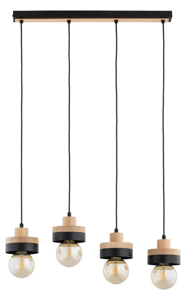 Suspension Salle à Manger LARSO Bois 4 Lampes E27 Noire 90x62x13 cm