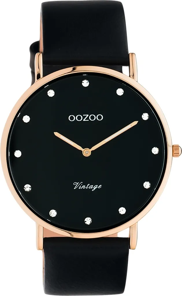 Montre Quartz Oozoo Vintage Noir C20249 avec Bracelet Cuir Souple de 40mm