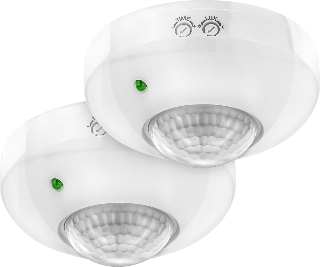 deleyCON 2x Infrarot Decken Bewegungsmelder Aufputz - IP20 - 360° bis 6m - Weiß