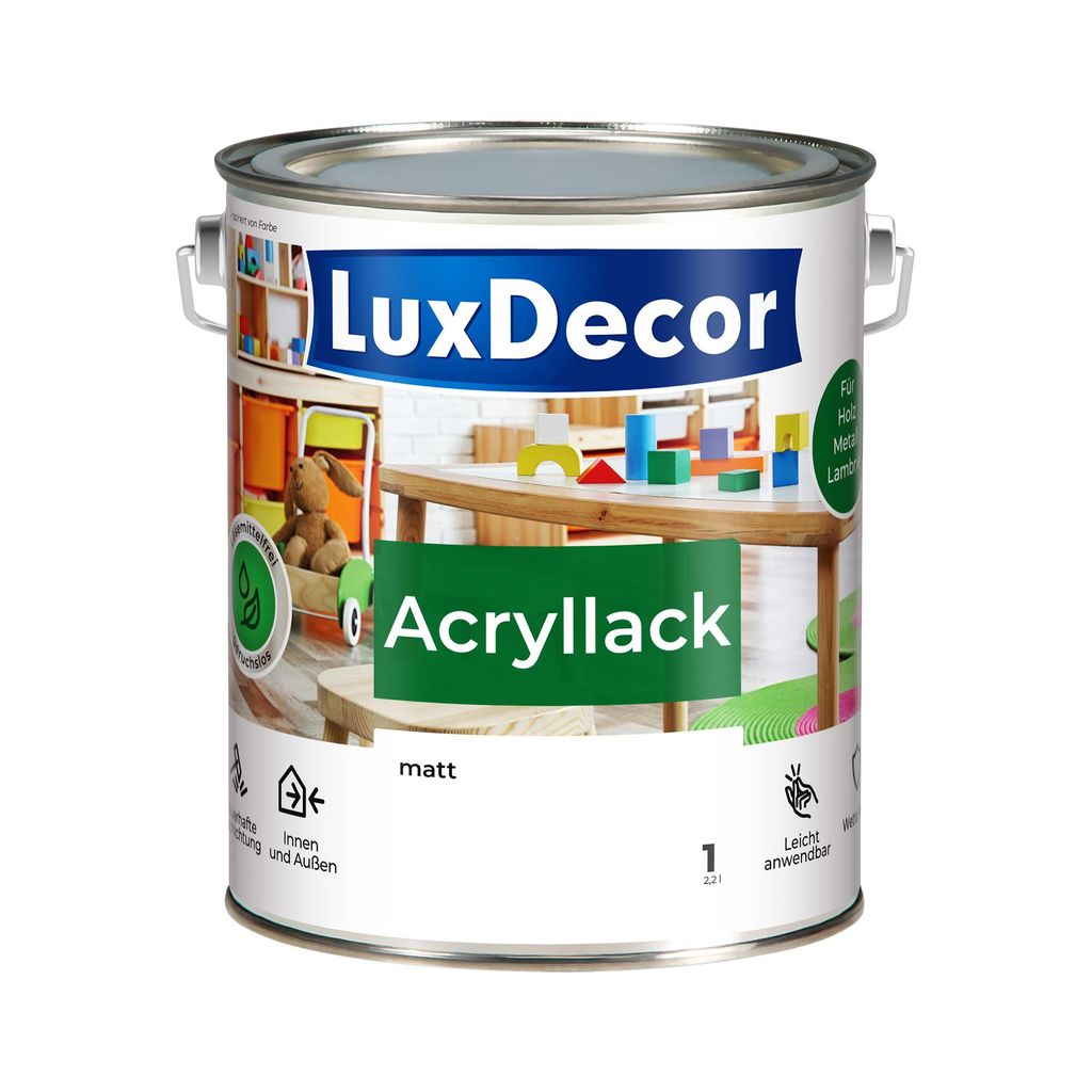 Acryllack 2,2L Matt (01) Schneeweiß Weißlack Holzlack Spielzeuge Metall Möbel